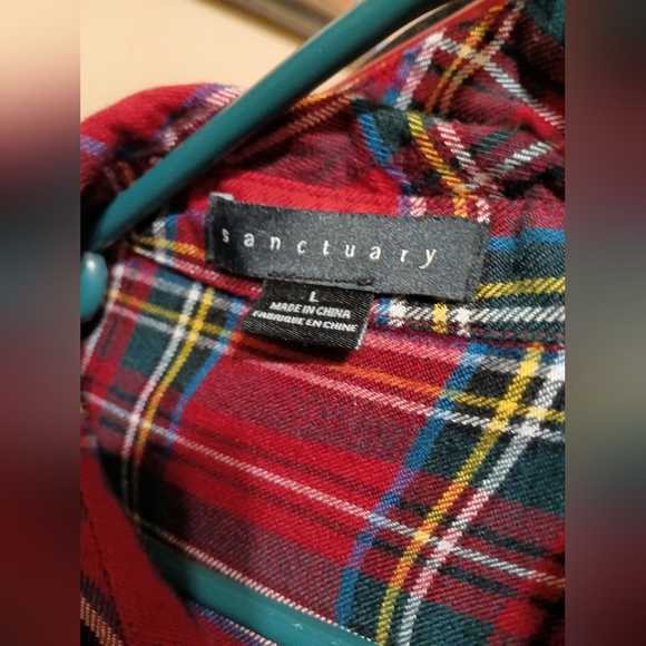 Sanctuary Red‎ Plaid Generation Boyfriend Snap Button Down Shirt Large Western - Picture 6 of 7